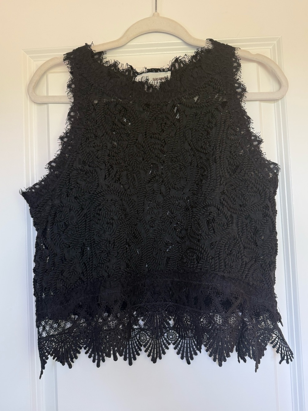 Cotton Sans Souci Lace Crochet Boho Tank Top Black Size L